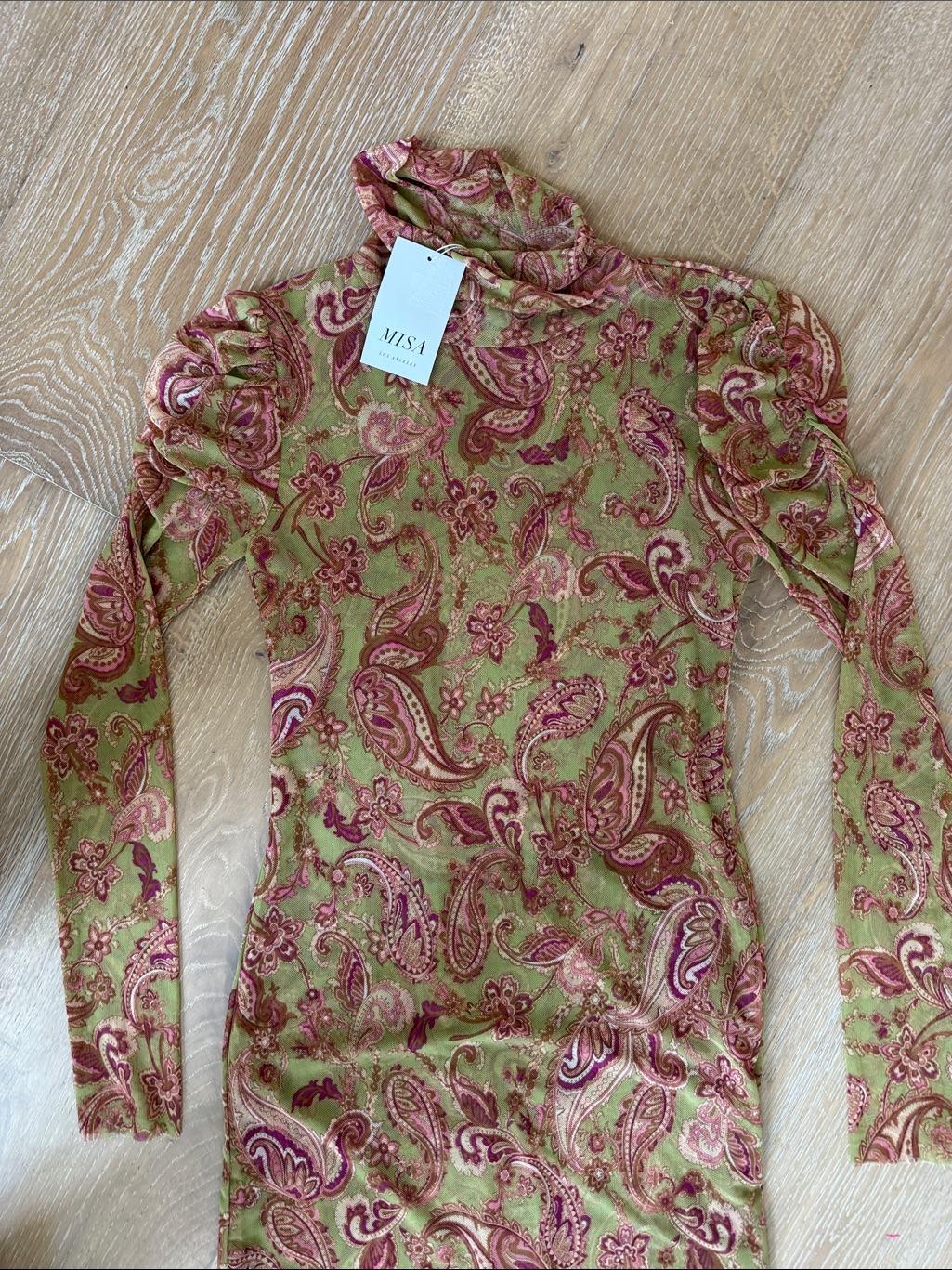 Misa Los Angeles Green & Pink Paisley Dress Size Xs